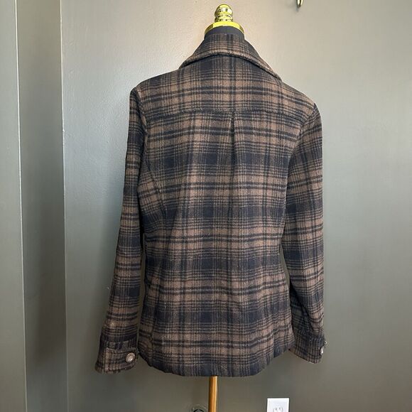 Woolrich‎ Brown Black Dark Bridle Plaid Coat Jacket M Medium Wool Blend - Picture 4 of 10